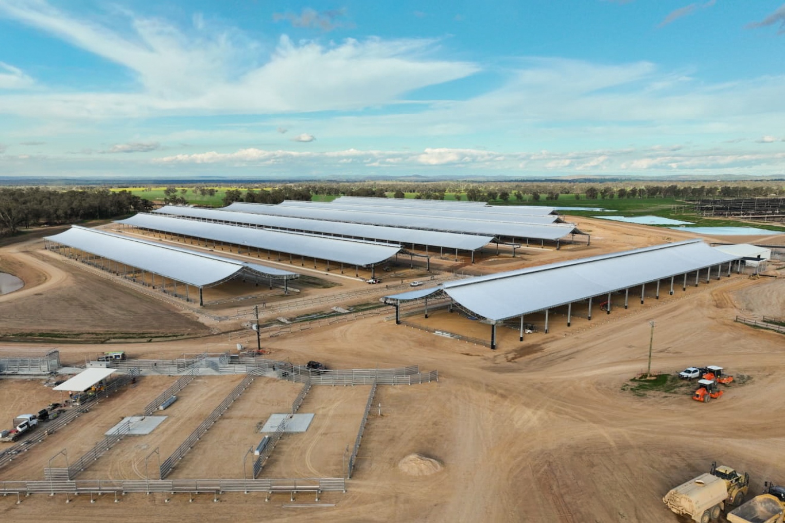Teys Jindalee Feedlot in Springdale NSW with 8 Ridgeback Barns